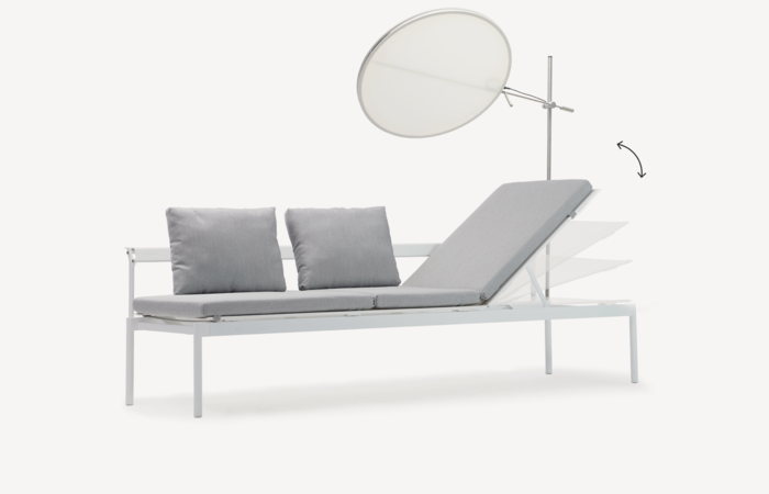Wie bringe ich auf meinem Balkon auch eine Sonnenliegen unter? Eine clevere Lösung bietet die Kollektion „Sol+Luna“ von Extremis mit Liege und Sofa im Doppelpack.
